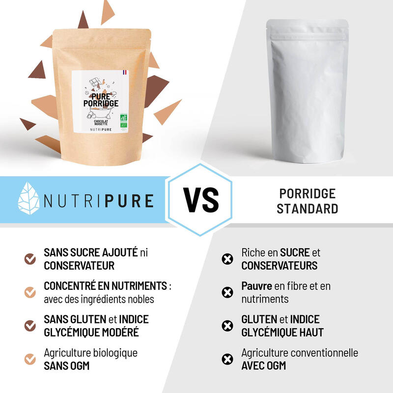Pure Porridge Bio - Pomme-Cannelle - 7 Ingrédients - Fibres, Protéines, 350gr