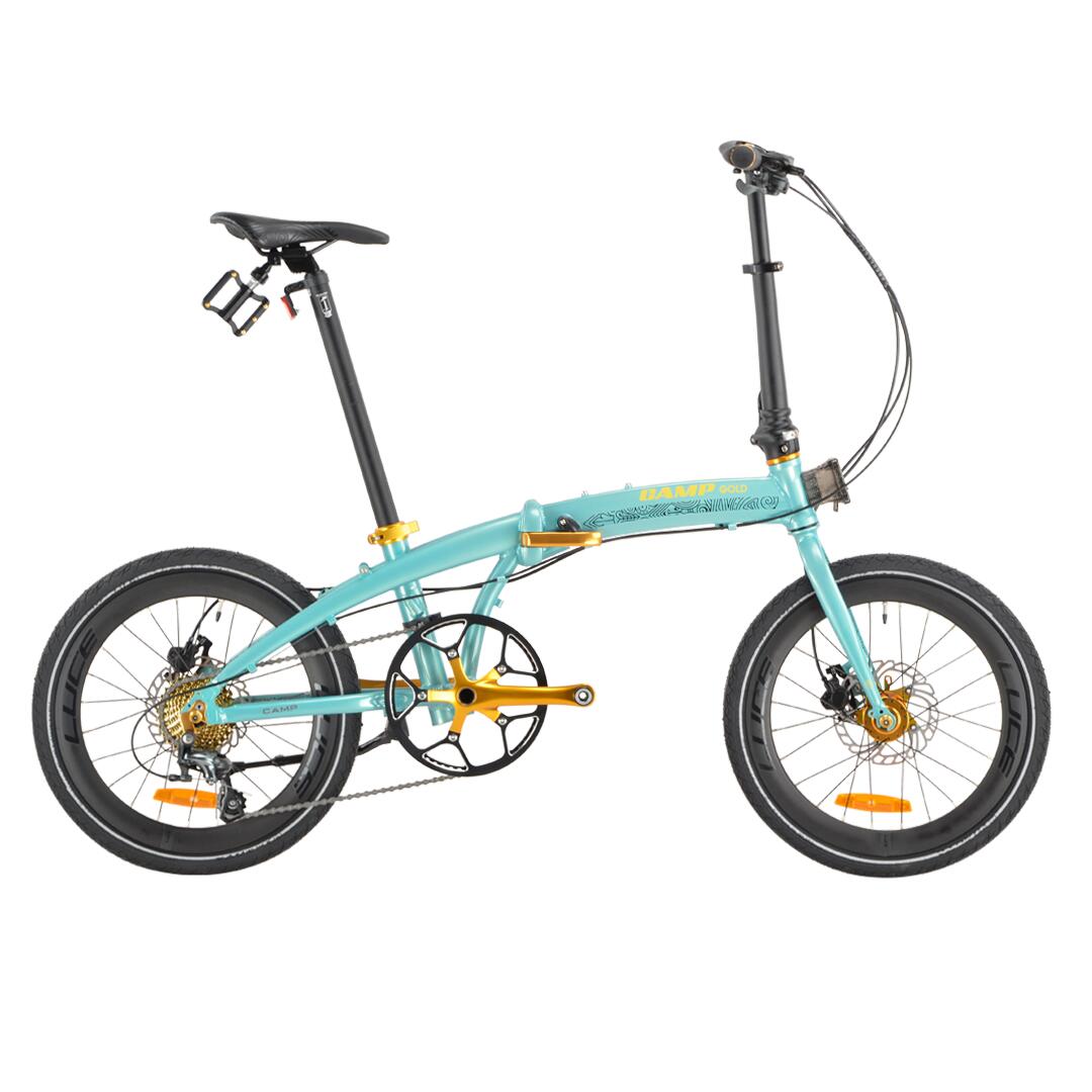 Foldable Bicycle (Bi-Fold) CAMP Gold 20in 10spd Aquamarine