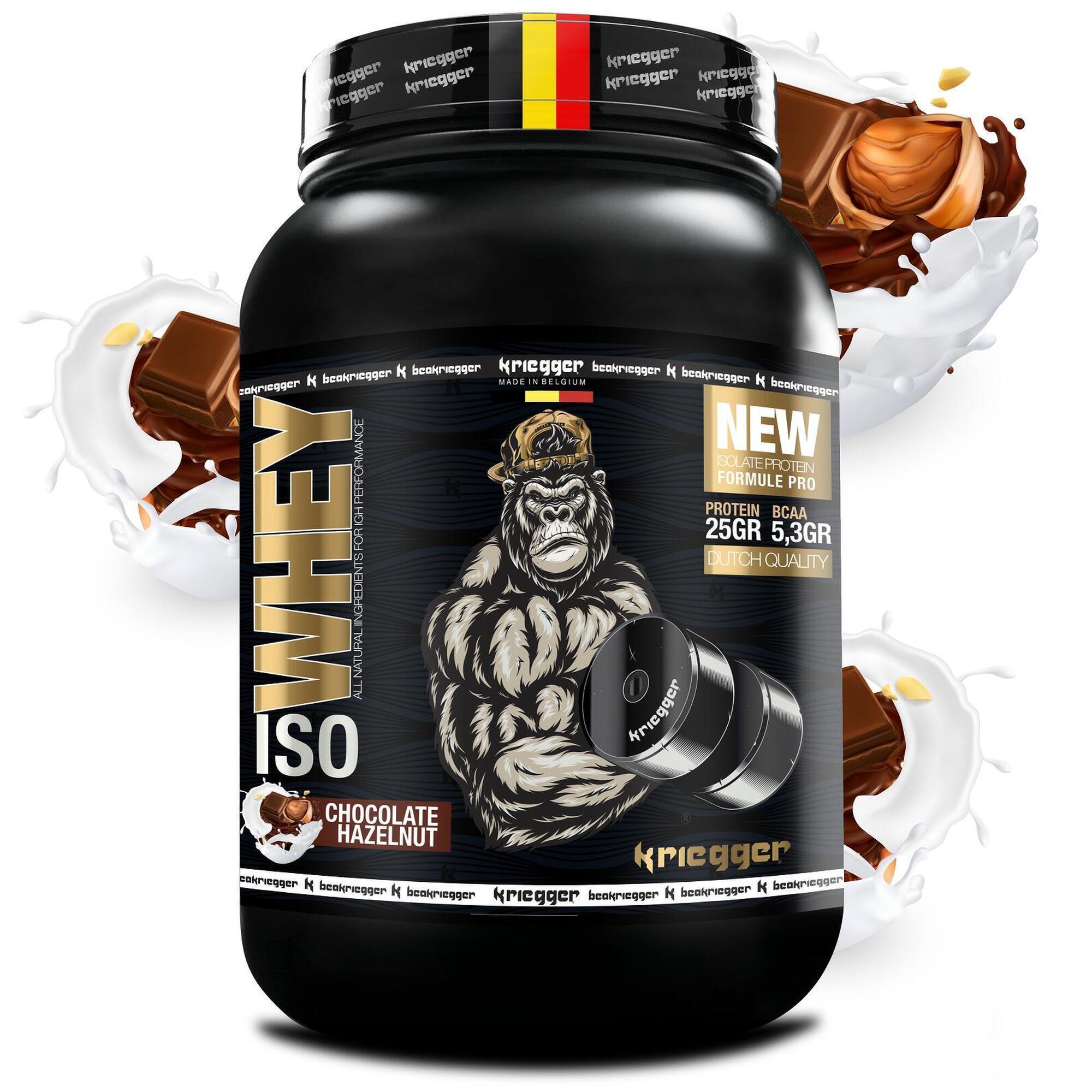 KRIEGGER SPORT NUTRITION Isolaat Echt Wei-eiwit Chocolade Hazelnoot Smaak 908Gr