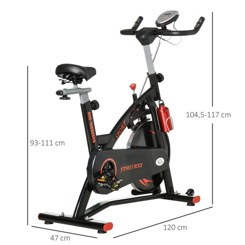 Bicicleta estática con volante inercia 10 kg HOMCOM 47x120x117 cm rojo