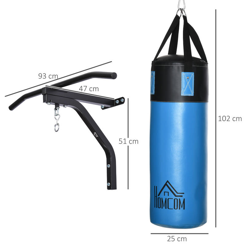 Set de saco de boxeo barra de dominadas pared HOMCOM 93x47x51 cm negro