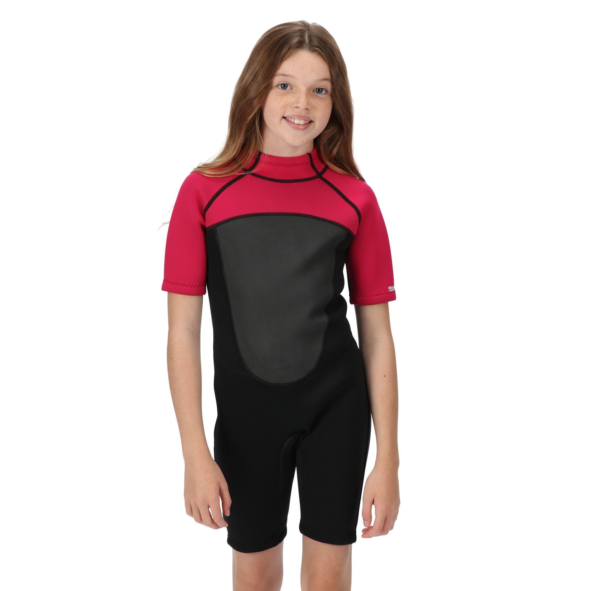 Childrens/Kids Shorty Wetsuit (Black/Duchess Pink) 4/5