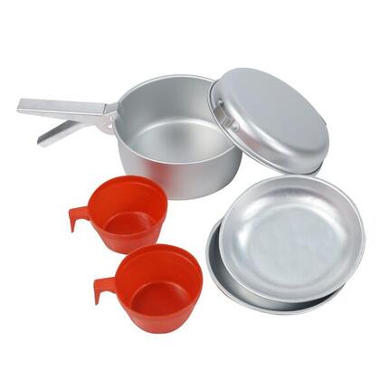 2 Personen Aluminium Koch Set Damen und Herren Silber/Rot