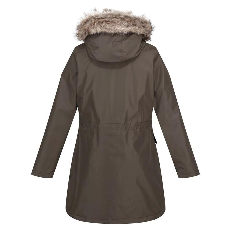 Dames Sabinka parka met bontrand (Donkere Khaki)