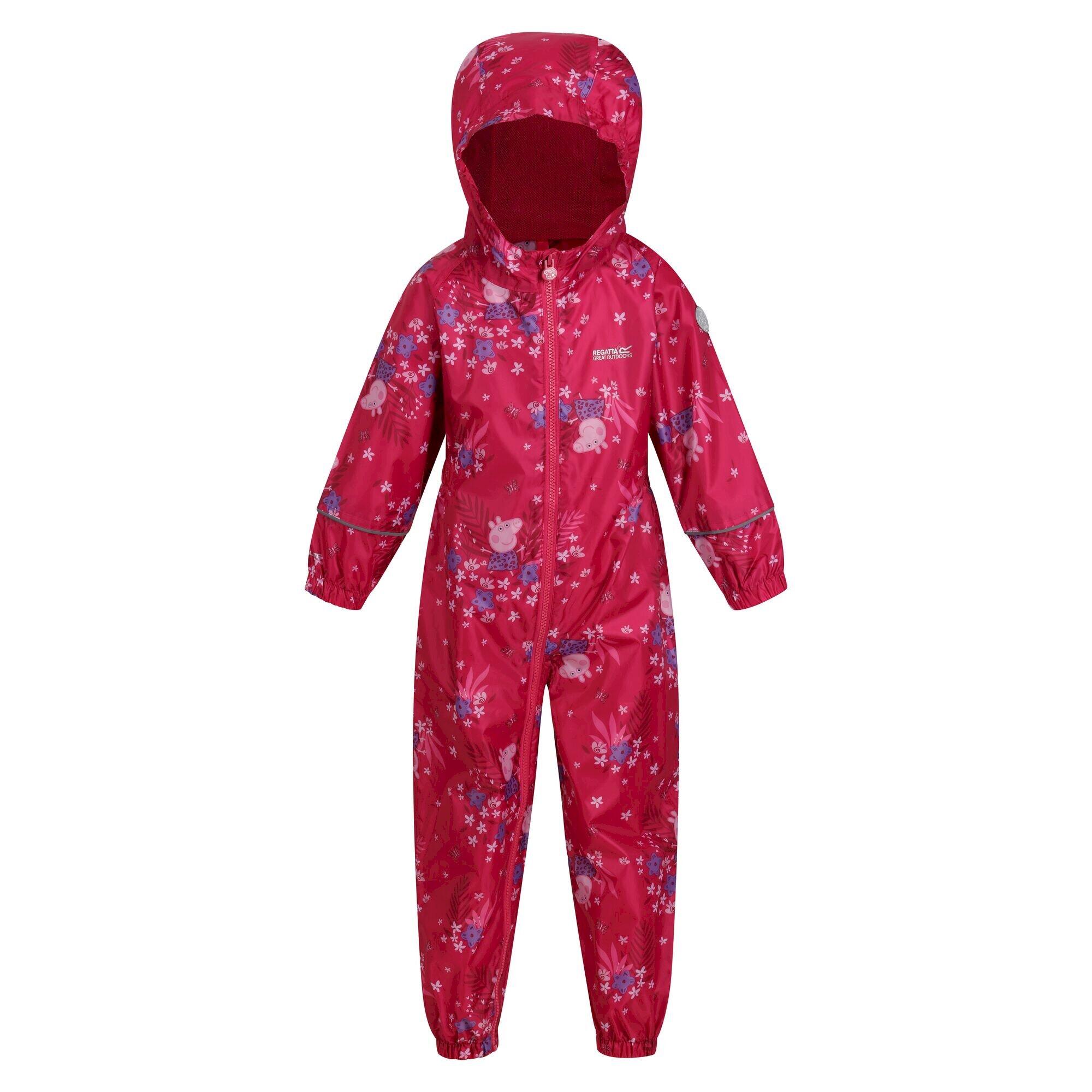 Childrens/Kids Pobble Peppa Pig Floral Waterproof Puddle Suit (Pink Fusion) 1/5