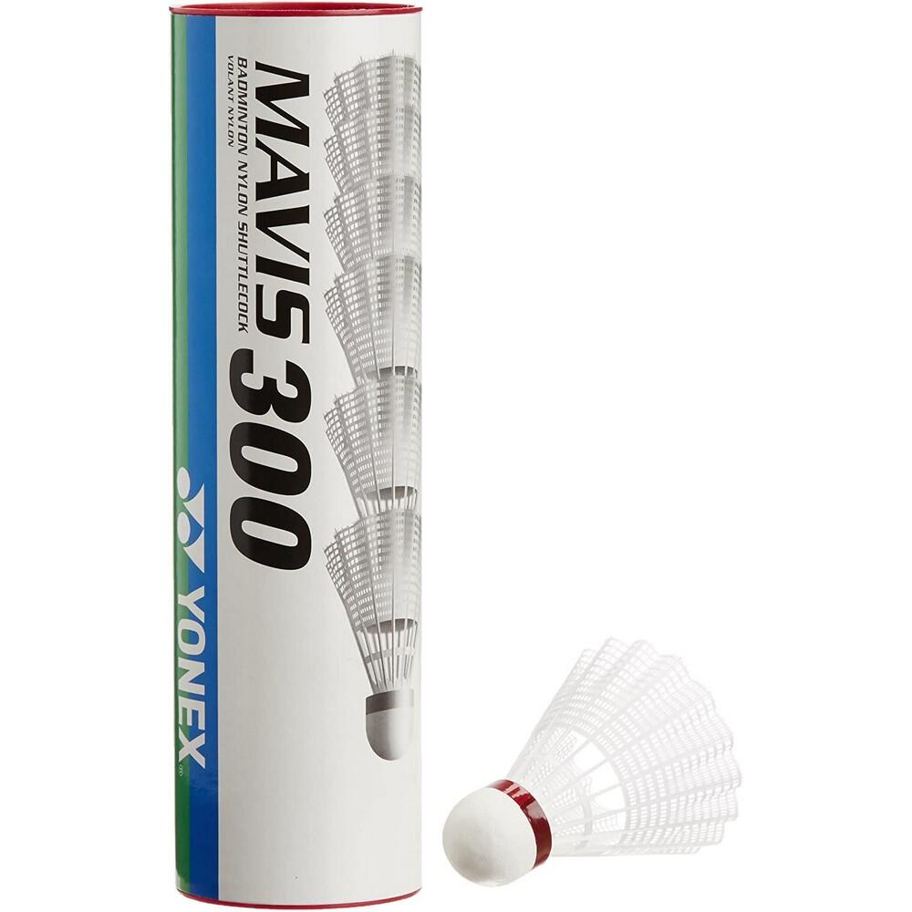 Mavis 300 Nylon Shuttlecock (Pack of 6) (White/Red) 1/2