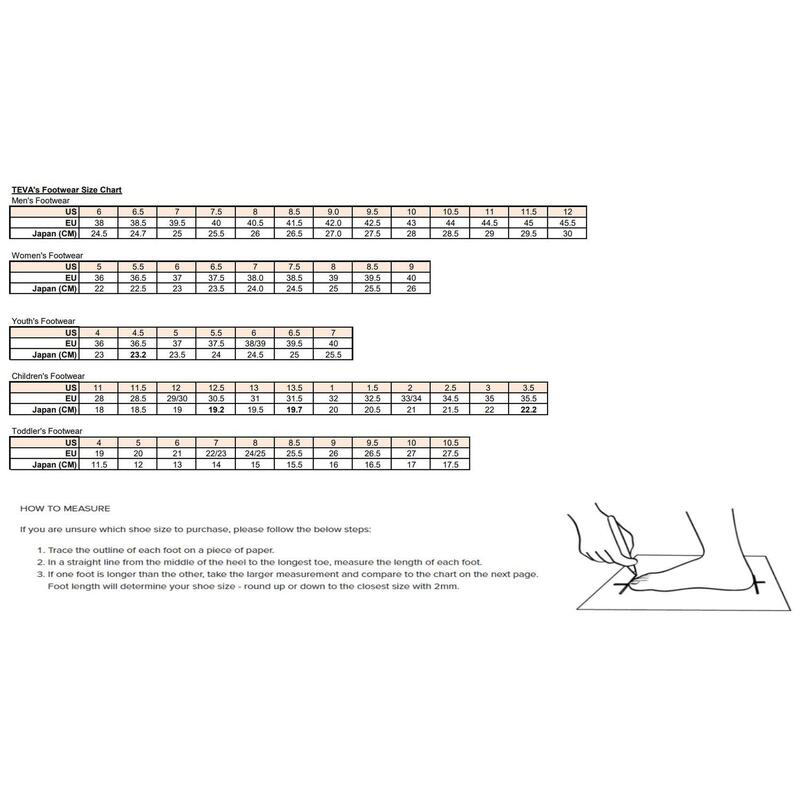 teva sandals size chart