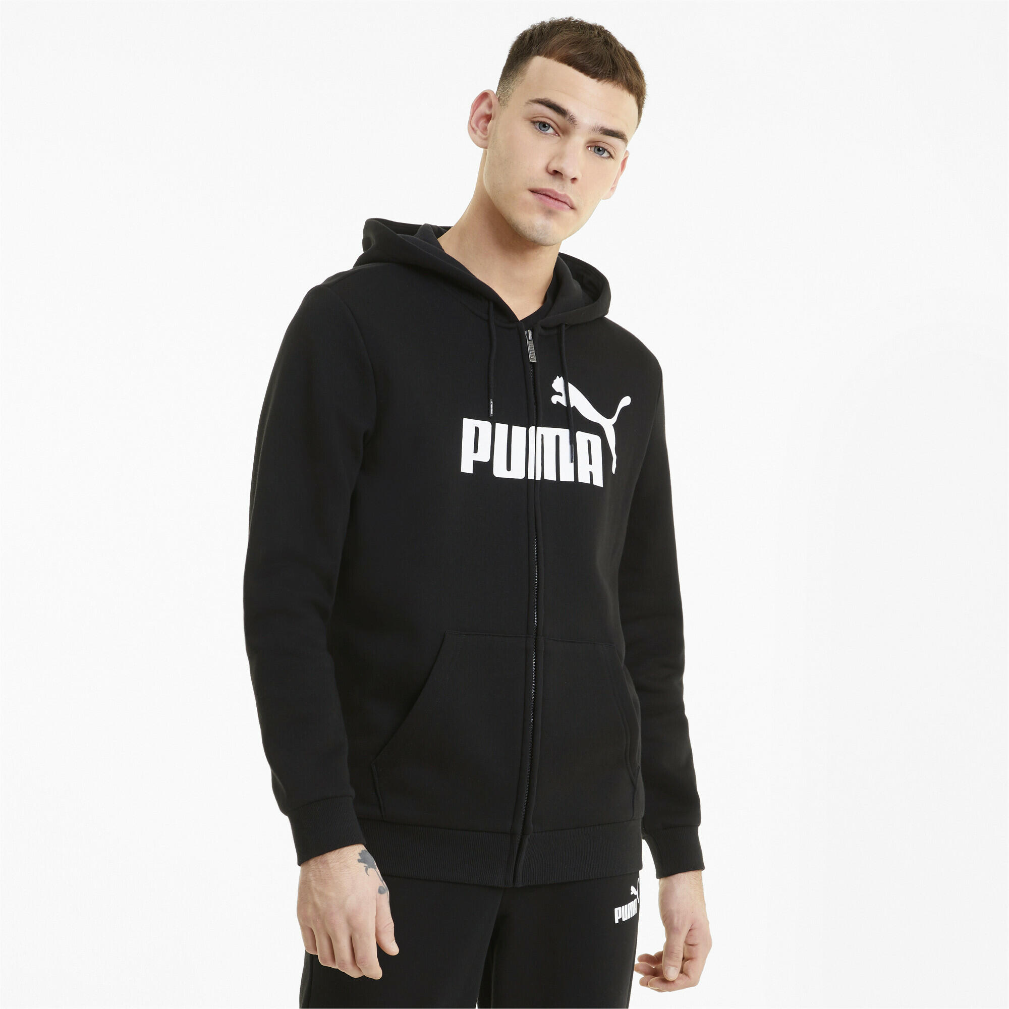 Felpa con zip integrale e logo grande Essentials uomo PUMA Black 2/5