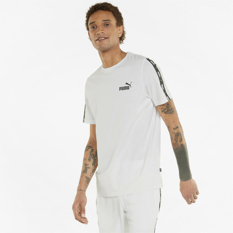 Essentials + T-Shirt mit Logo-Tape Erwachsene PUMA White