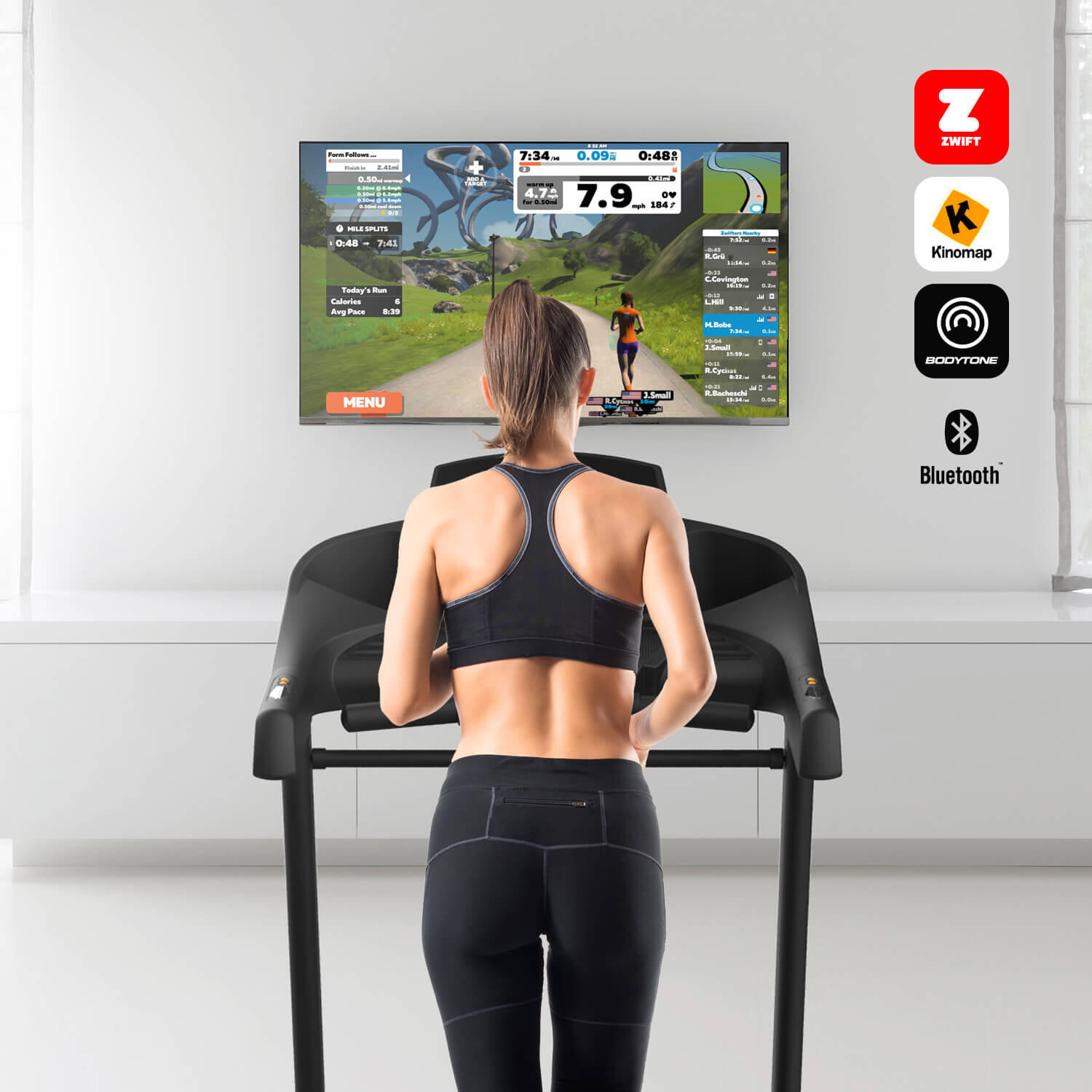 Tapis de course pliable avec Bluetooth Apps, écran LCD | Enceintes MP3 18km/h 2/8