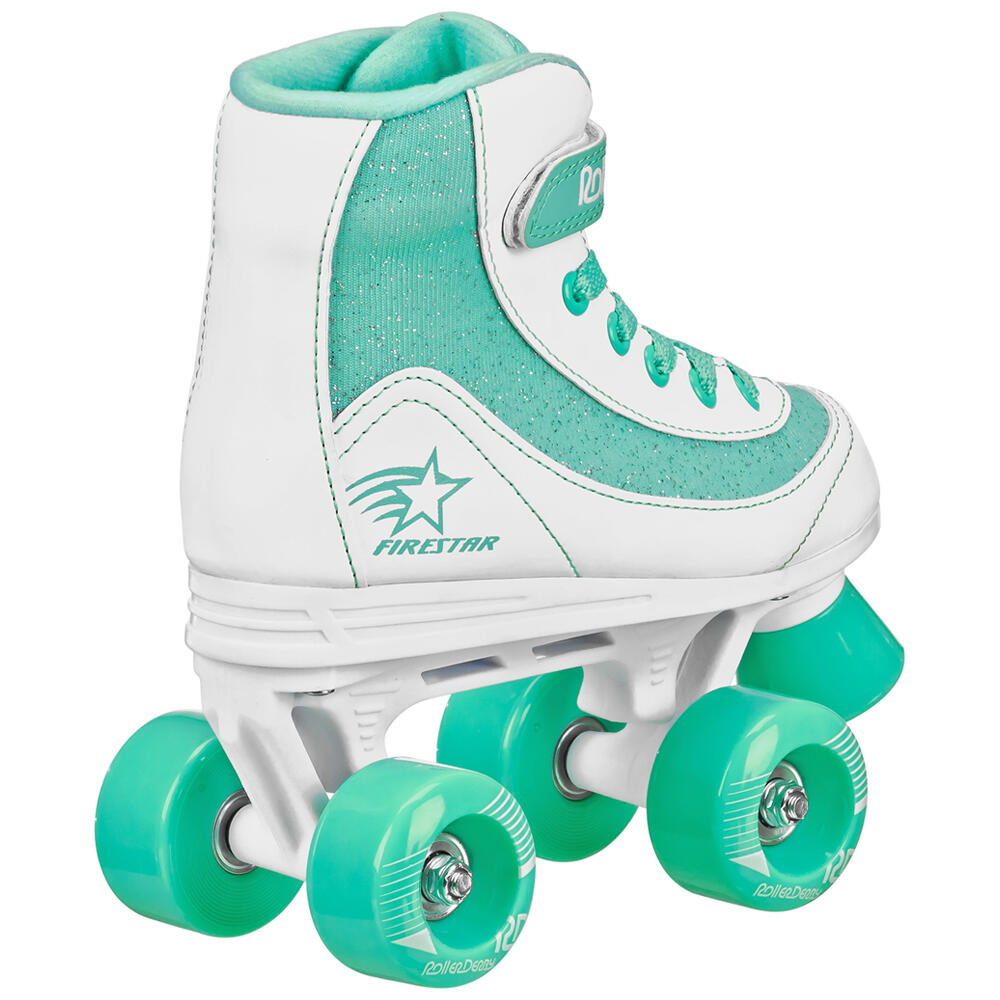 ROLLER DERBY FIRESTAR V2 CHILDRENS QUAD ROLLER SKATES - WHITE / TEAL 2/5