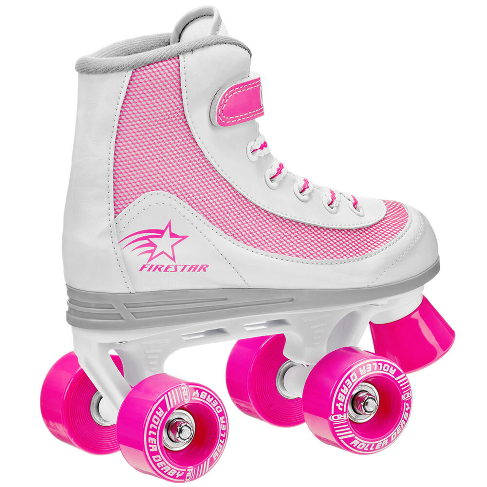 ROLLER DERBY FIRESTAR V2 CHILDRENS QUAD ROLLER SKATES - WHITE / PINK 2/4