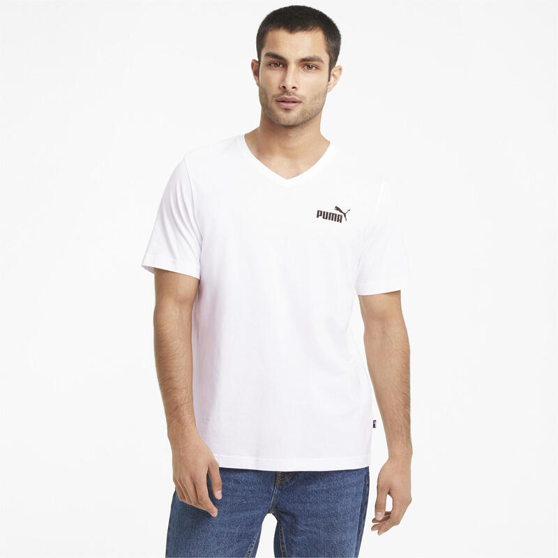 Essentials T-Shirt mit V-Ausschnitt Herren PUMA White