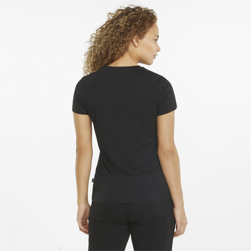 T-Shirt Essentials+ Metallic Logo PUMA preta prateada metálica para mulher