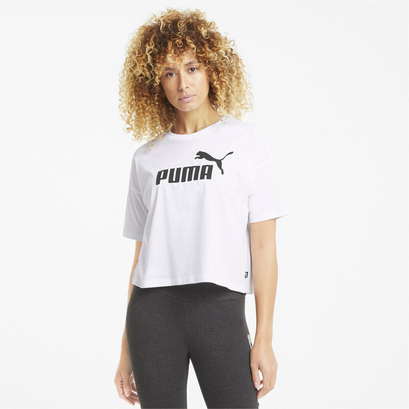 Essentials Logo Cropped T-Shirt Damen PUMA White