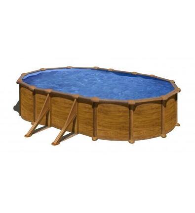 Piscine ovale en acier aspect bois Mauritius 730 x 375 x 132 cm