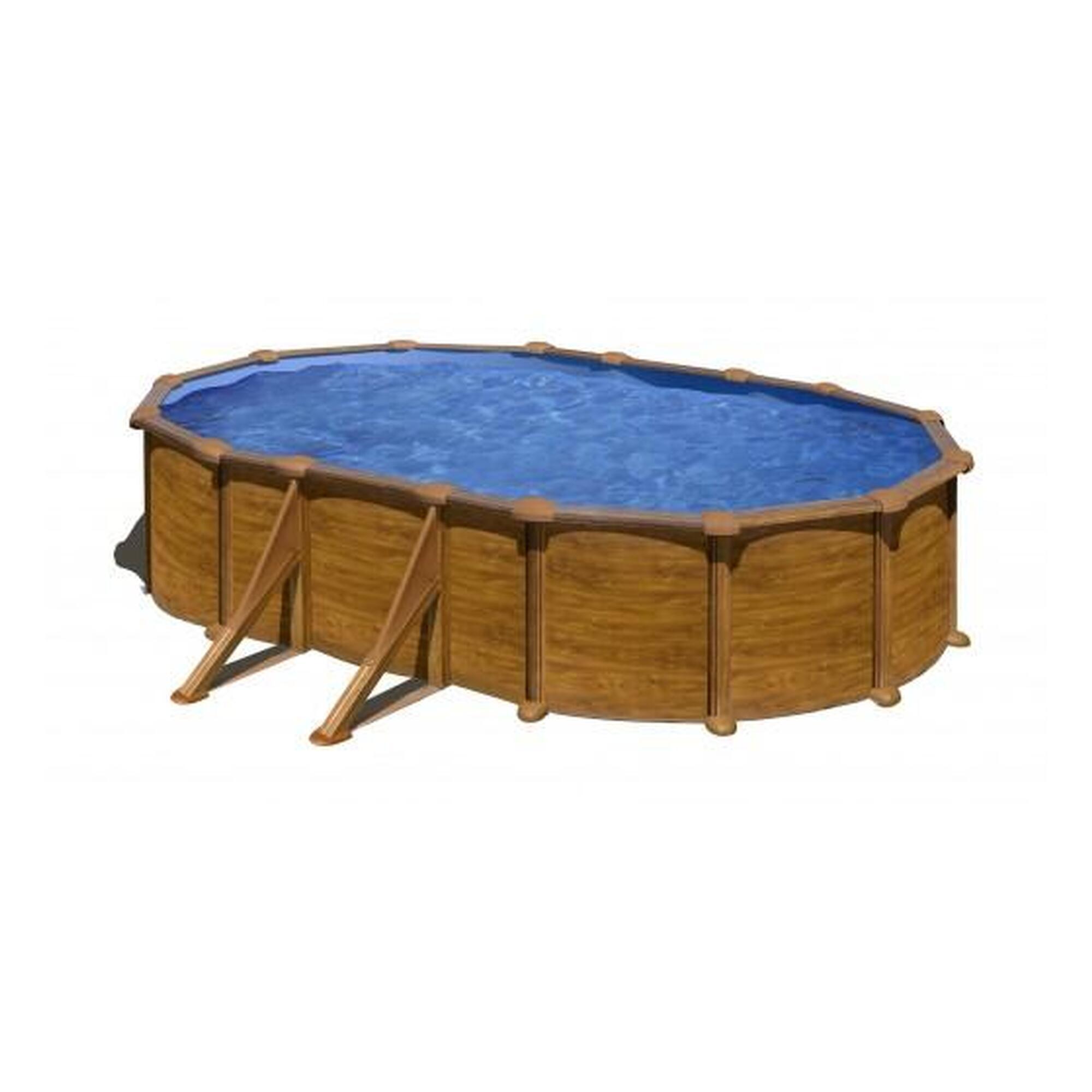 Gre - Piscine Ovale Pacific 610 X 375 X 120 Cm En Acier Aspect Bois - Piscine - Marron - Taille Unique - Decathlon