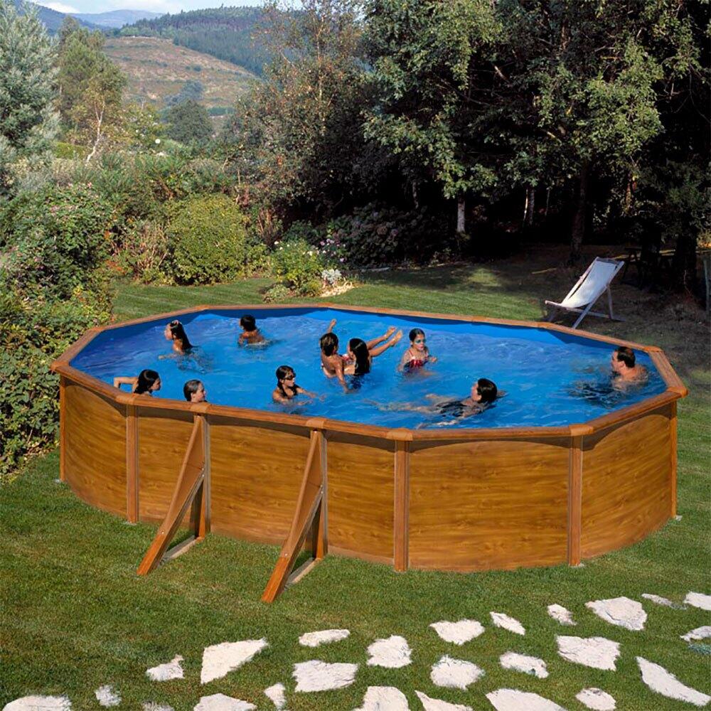 Pacific 610 x 375 x 120 cm Ovaler Stahlpool in Holzoptik 2/7