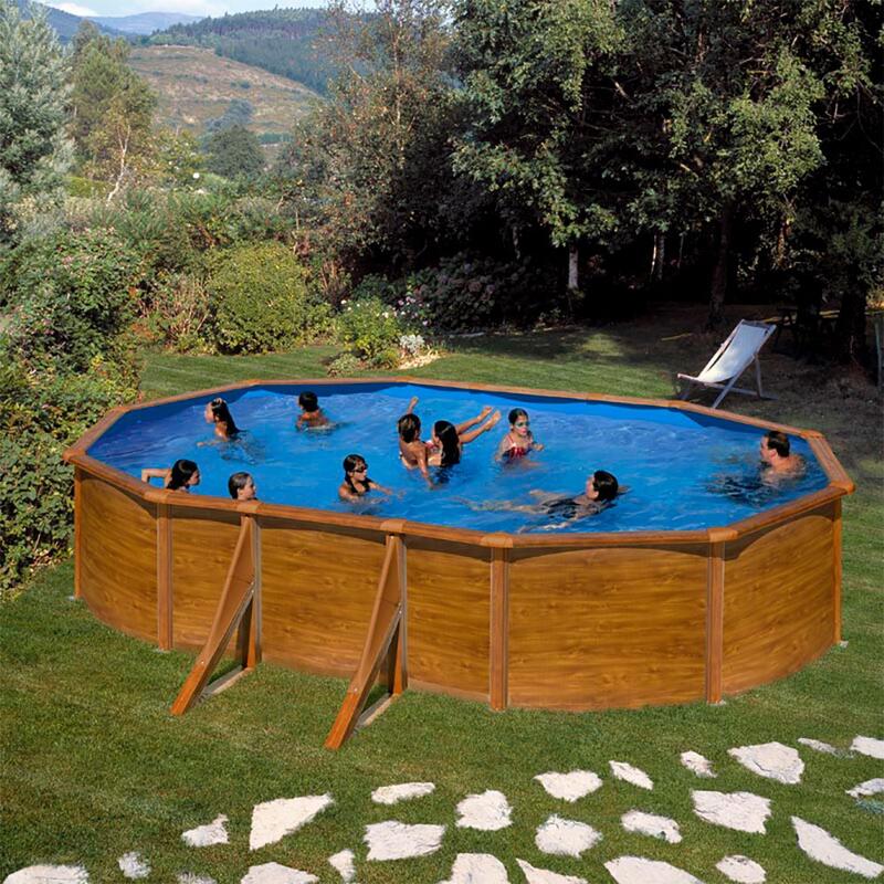 Piscina Desmontable ovalada 610x375cm x 132cm de acero madera GRE Mauritius