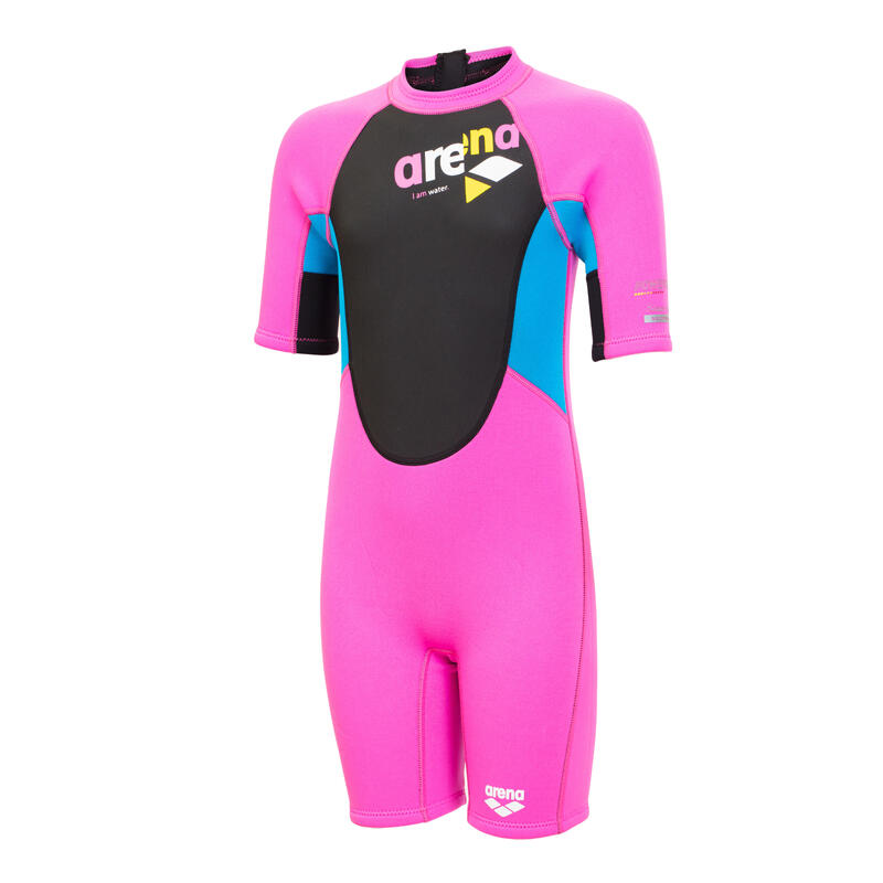 KIDS UNISEX SWIMWEAR COLOR FUN SHORT SLEEVES 2mm WETSUIT - Fuchsia