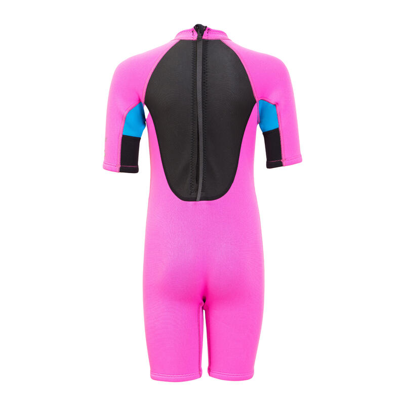 KIDS UNISEX SWIMWEAR COLOR FUN SHORT SLEEVES 2mm WETSUIT - Fuchsia