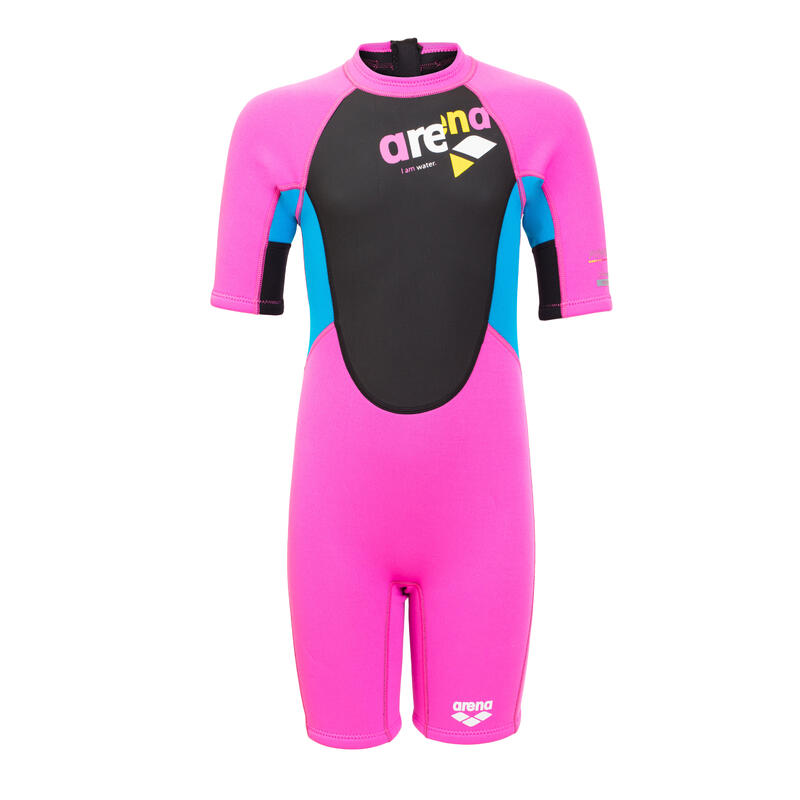 KIDS UNISEX SWIMWEAR COLOR FUN SHORT SLEEVES 2mm WETSUIT - Fuchsia