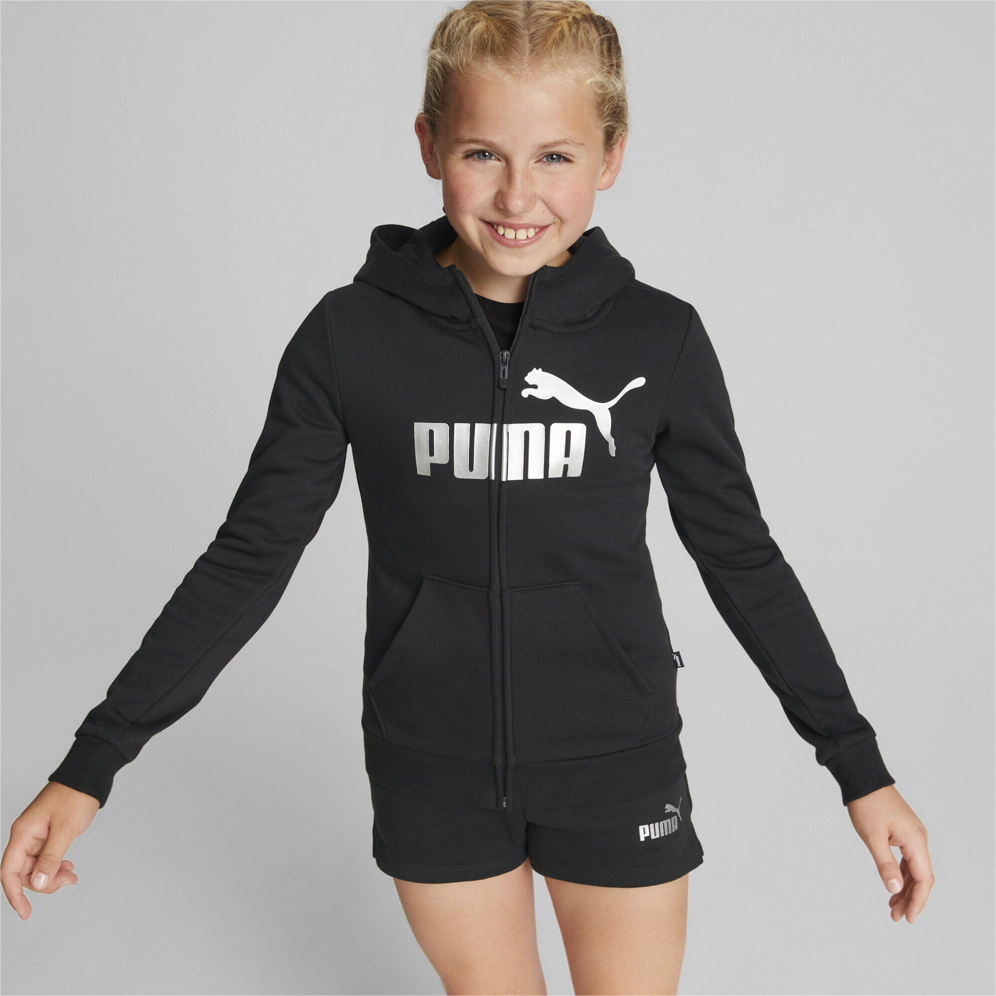 Sudadera Niños con capucha Essentials+ Logo Full-Zip Negro 2/6