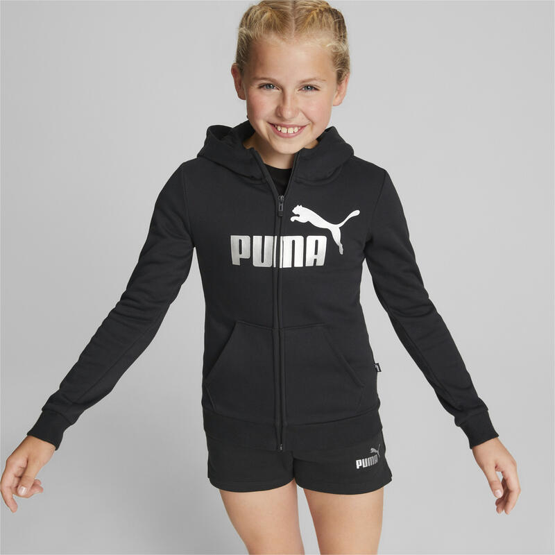 Felpa con cappuccio e zip integrale Essentials+ Logo da ragazzo PUMA Black