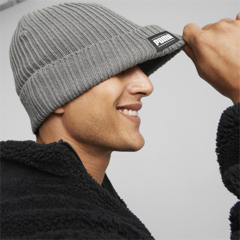 Feijão Puma Ribbed Classic Cuff Beanie, Cinza, Unissex