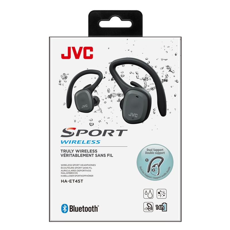 Auriculares Deportivos JVC HA-ET45T Bluetooth TWS, Micro y Clip 14h Bat Negro