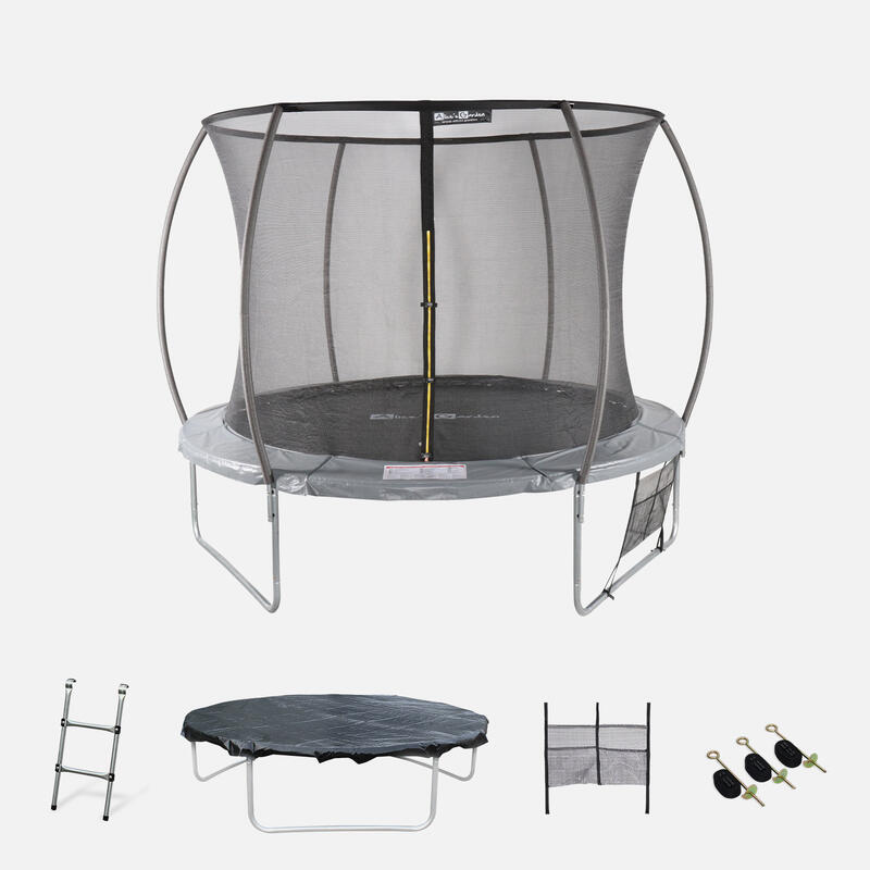 Trampoline Ø 305cm - Mars Inner XXL- trampoline de jardin gris avec filet de