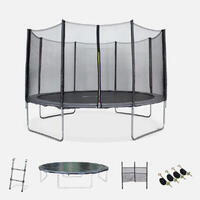 Trampoline Ø400cm - Mercure XXL gris, filet, échelle, bâche, filet chaussures,