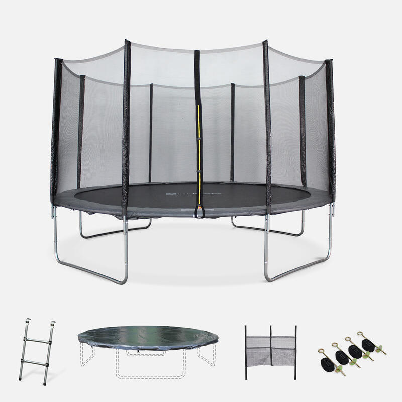 Trampoline 400cm - Mercure XXL gris, filet, échelle, bâche, filet chaussures,