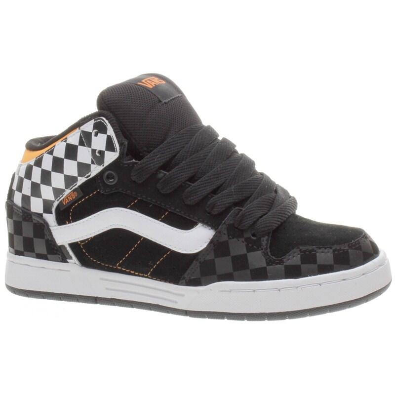 Skink Mid Checkerboard Black White Orange Kids Shoe IPD1B3