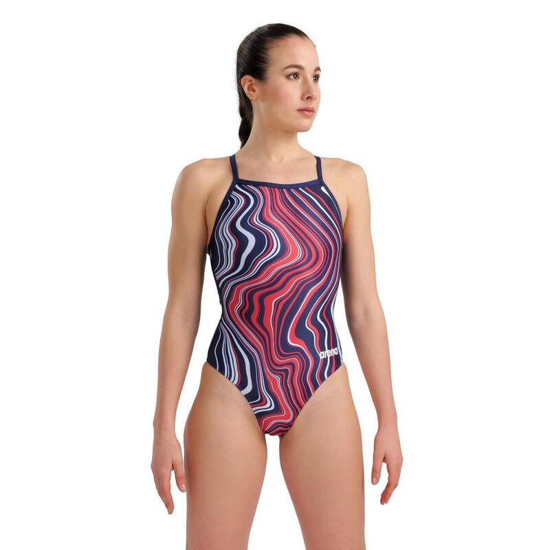 Arena Marbled Lightdrop Back Swimsuit - Navy/Red/Multi