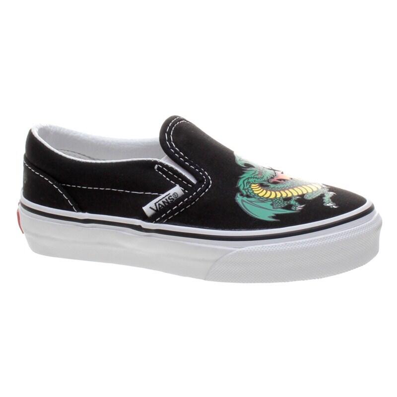 VANS Classic Slip On (Dragon) Black/Jelly Bean Kids Shoe EYBVCE