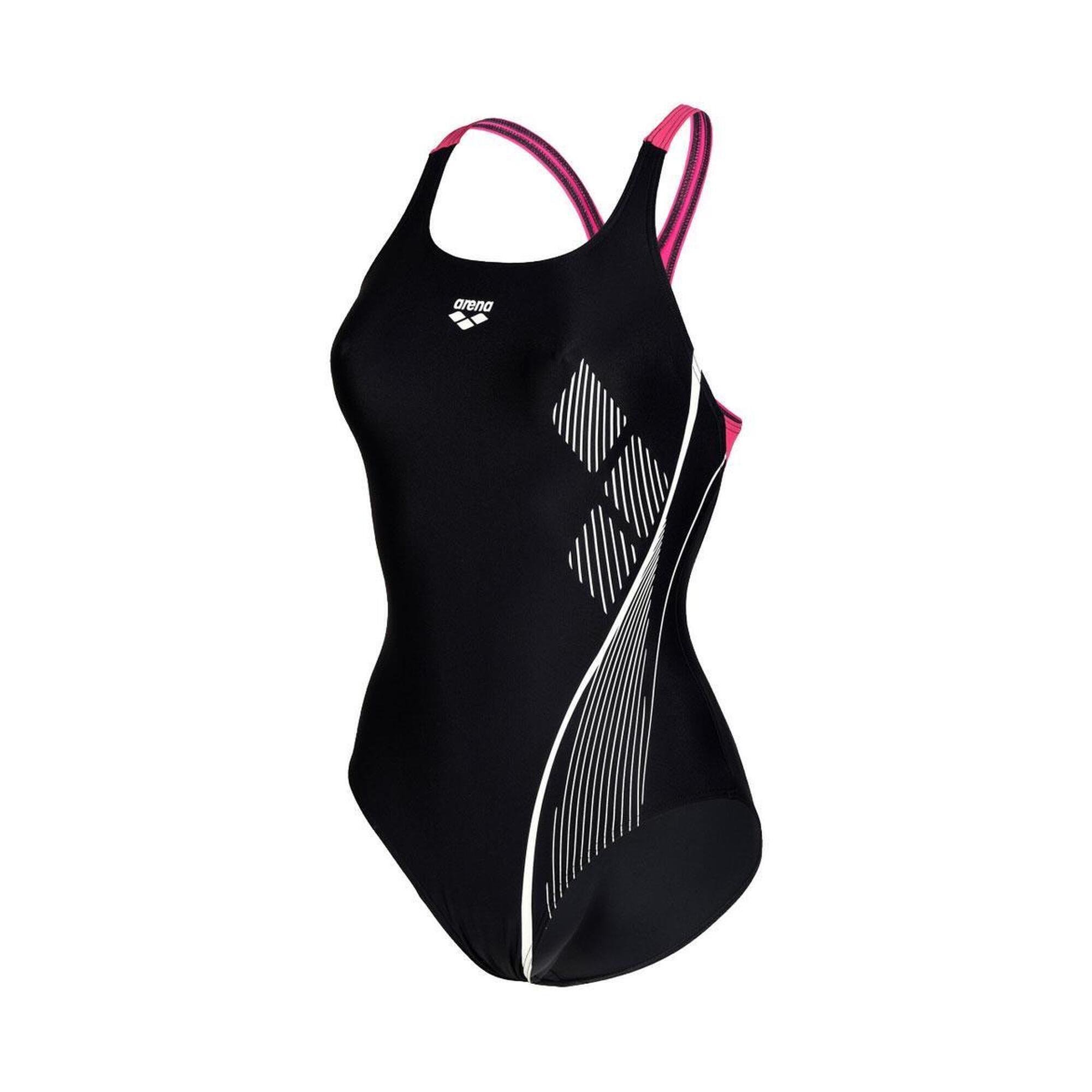 Arena Women's Graphic Pro Back Swimsuit - Black/ Freak Rose 1/3