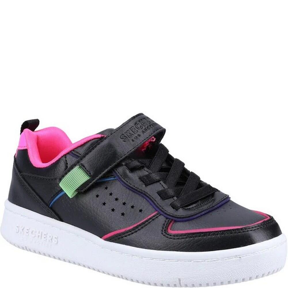 SKECHERS Girls Court Squad Color Remix Trainers (Black/Pink)