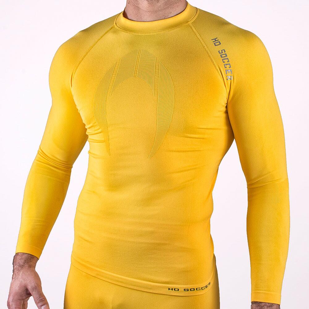 Yellow long-sleeved thermal soccer T-shirt for adults