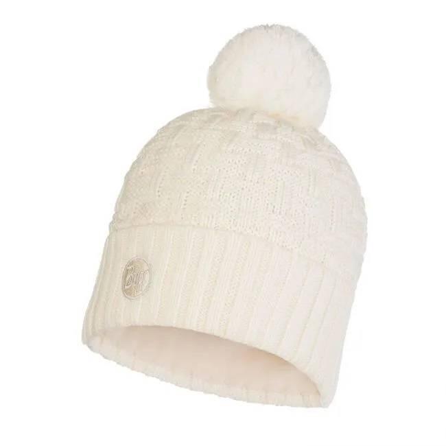 Czapka zimowa damska Buff Knitted & Polar beżowa z pomponem