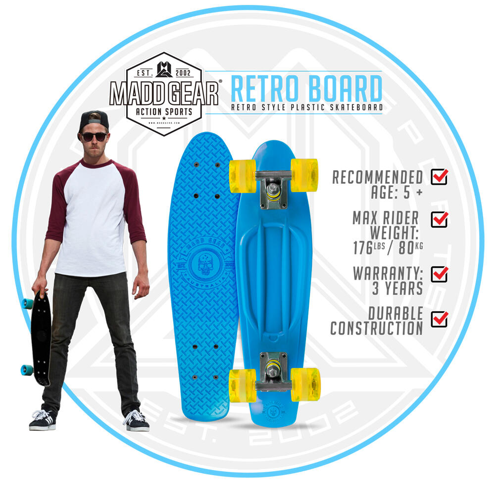 MADD GEAR SKINS 70’s RETRO CRUISER / MINI SKATEBOARD – BLUE/YELLOW 4/4