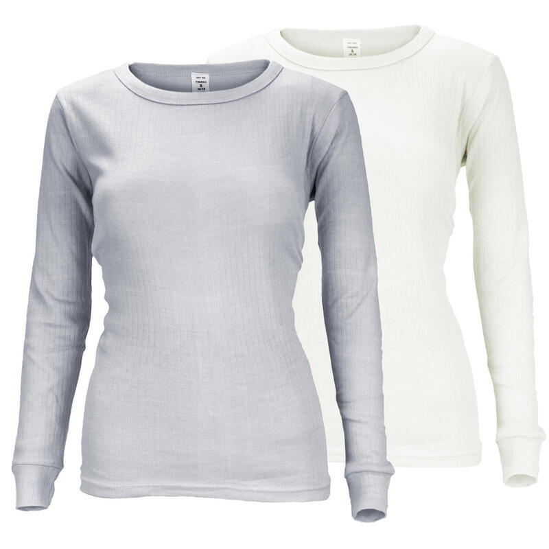 2 t-shirts thermiques | Sous-vêtements | Femmes | Polaire | Crème/Gris