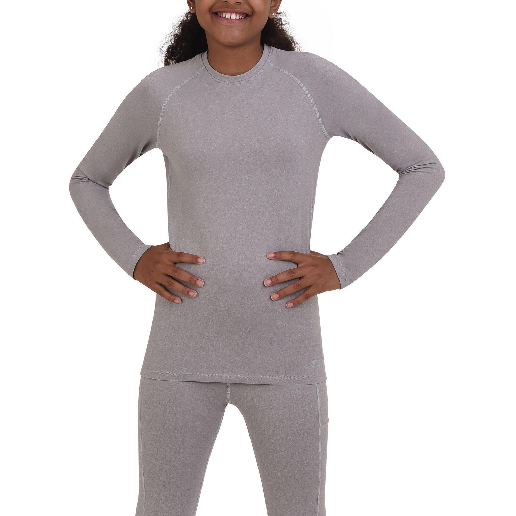 TCA Girls' Super Thermal Base Layer Top - Light Grey Marl