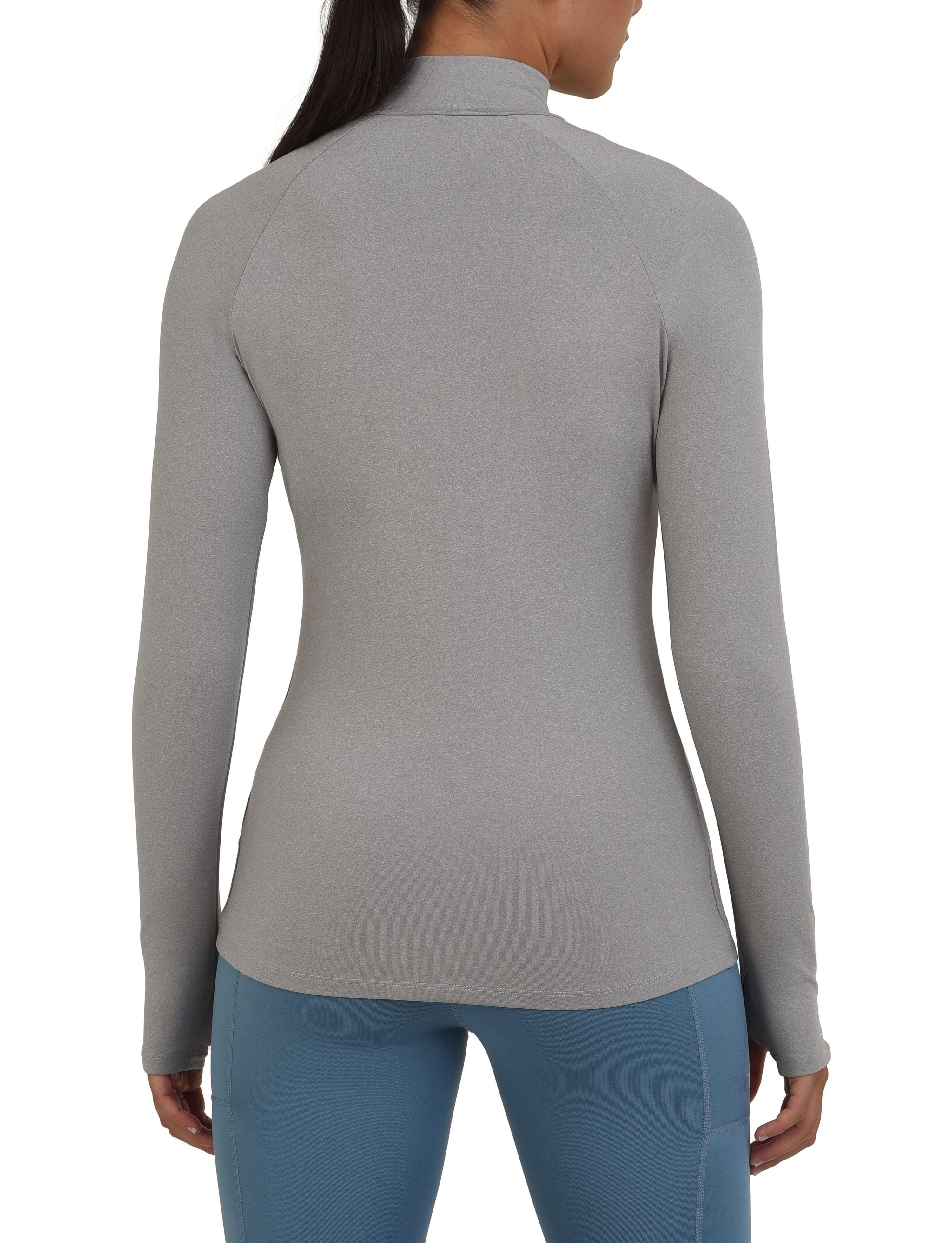 Women's Super Thermal Base Layer Top - Mock Neck - Light Grey Marl 3/5