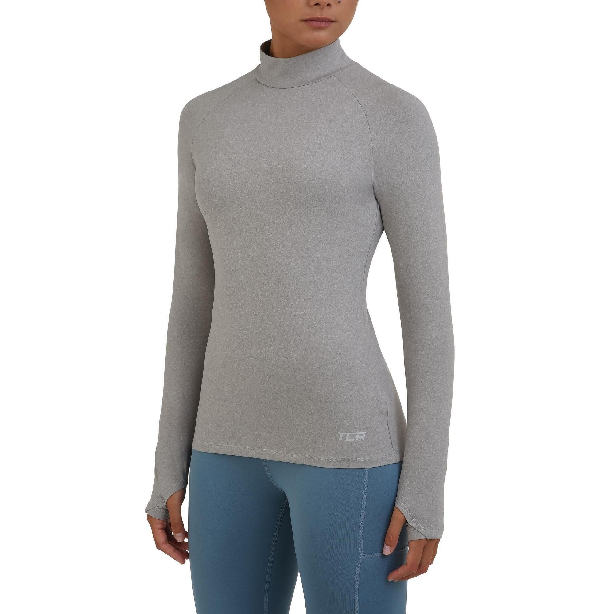 TCA Women's Super Thermal Base Layer Top - Mock Neck - Light Grey Marl