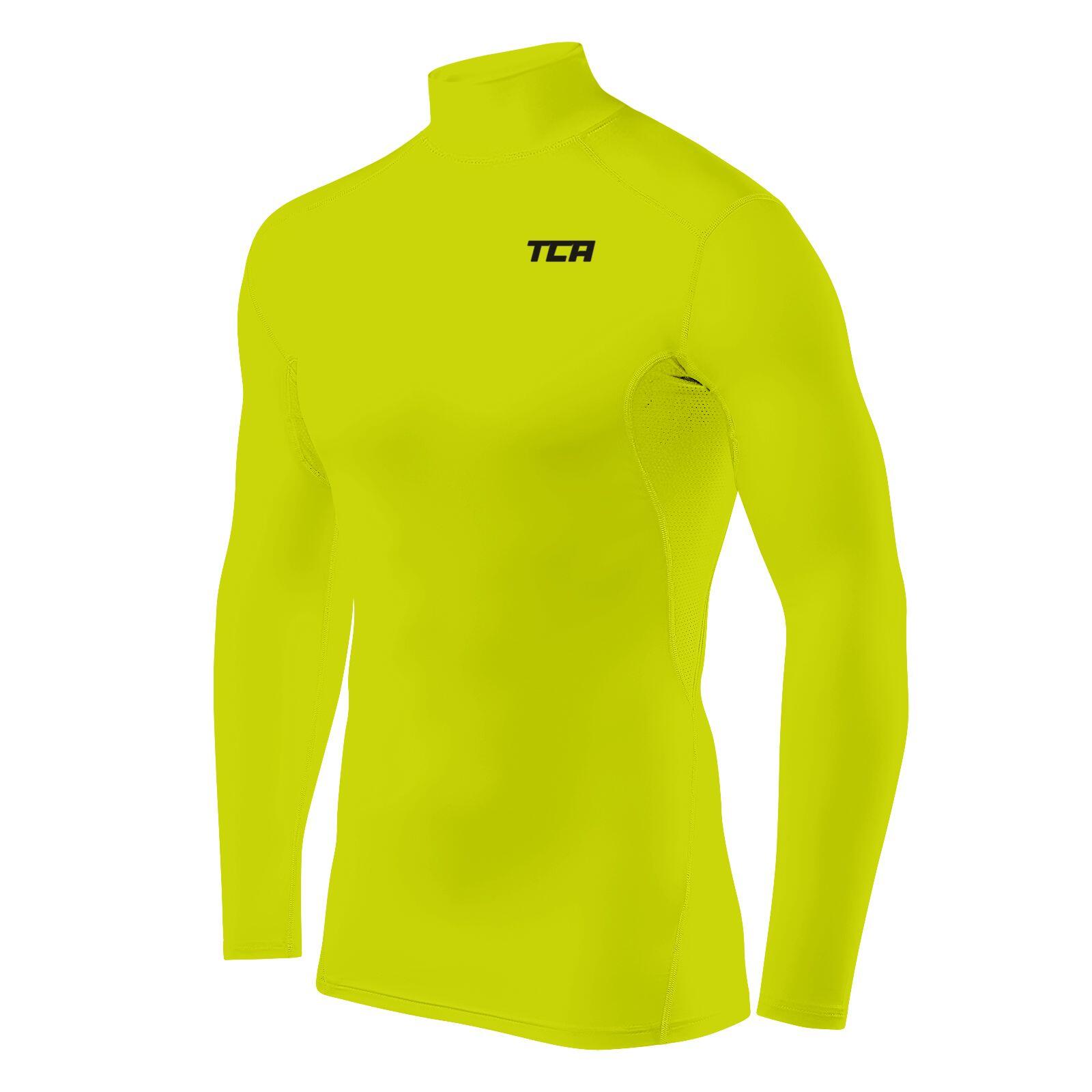 TCA Men's HyperFusion Breathable Base Layer Compression Top - Mock - Lime Punch