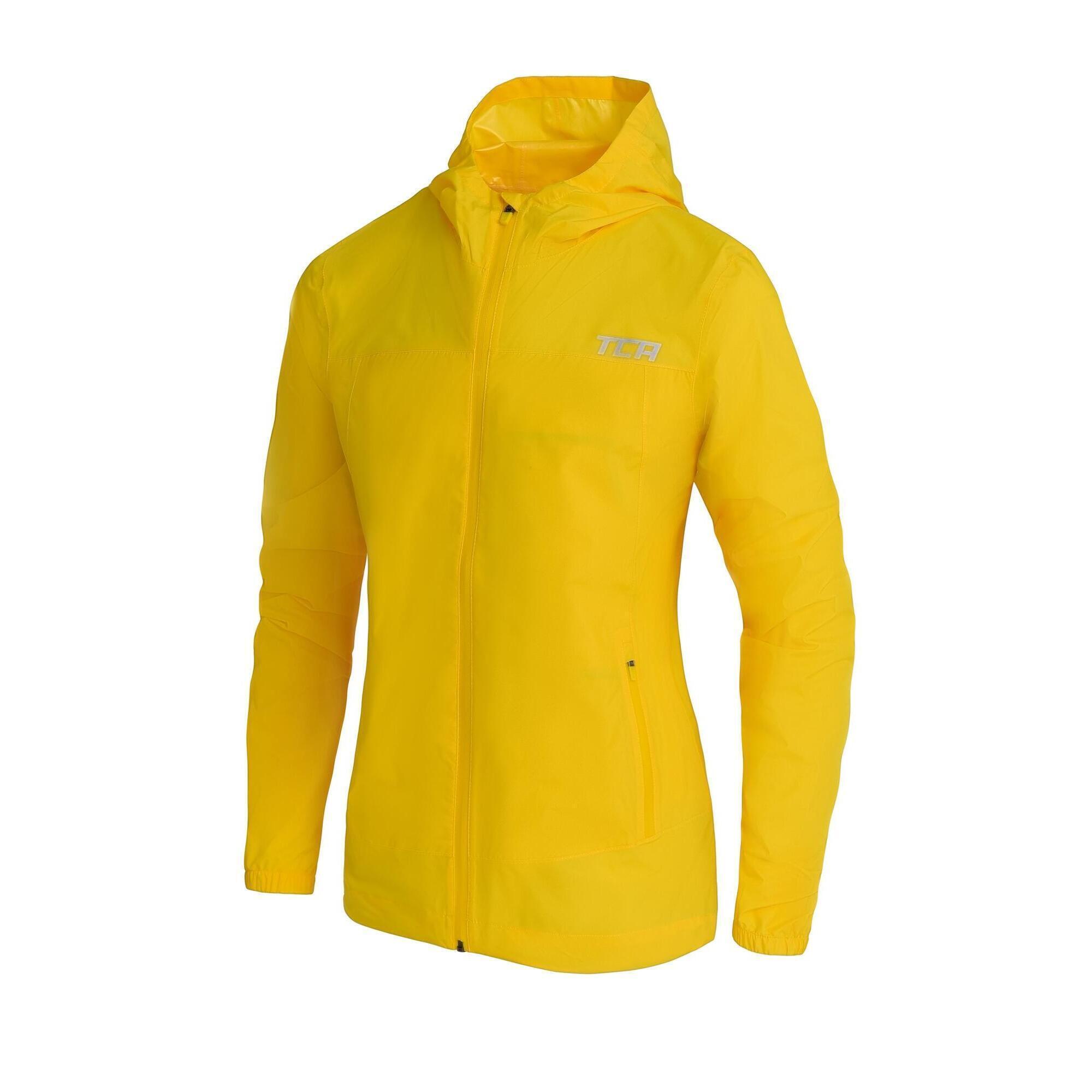 TCA Men's AirLite Rain Jacket with Zip Pockets - Vibrant Yellow