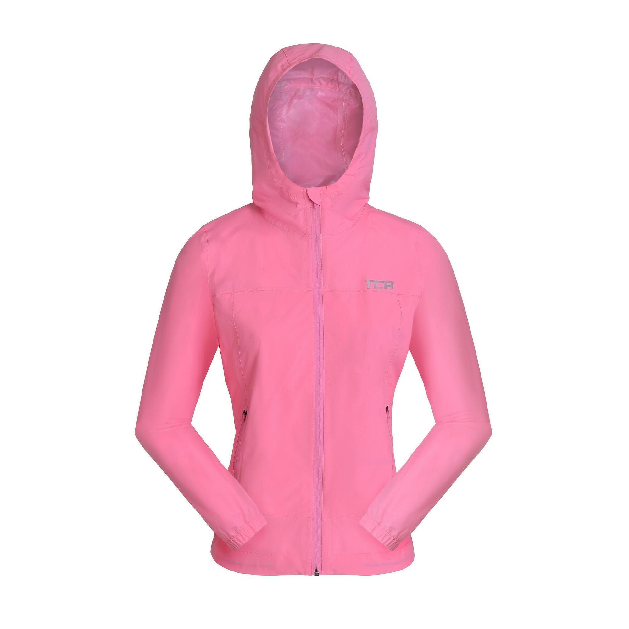 TCA Girls' AirLite Rain Jacket with Zip Pockets - Sachet Pink