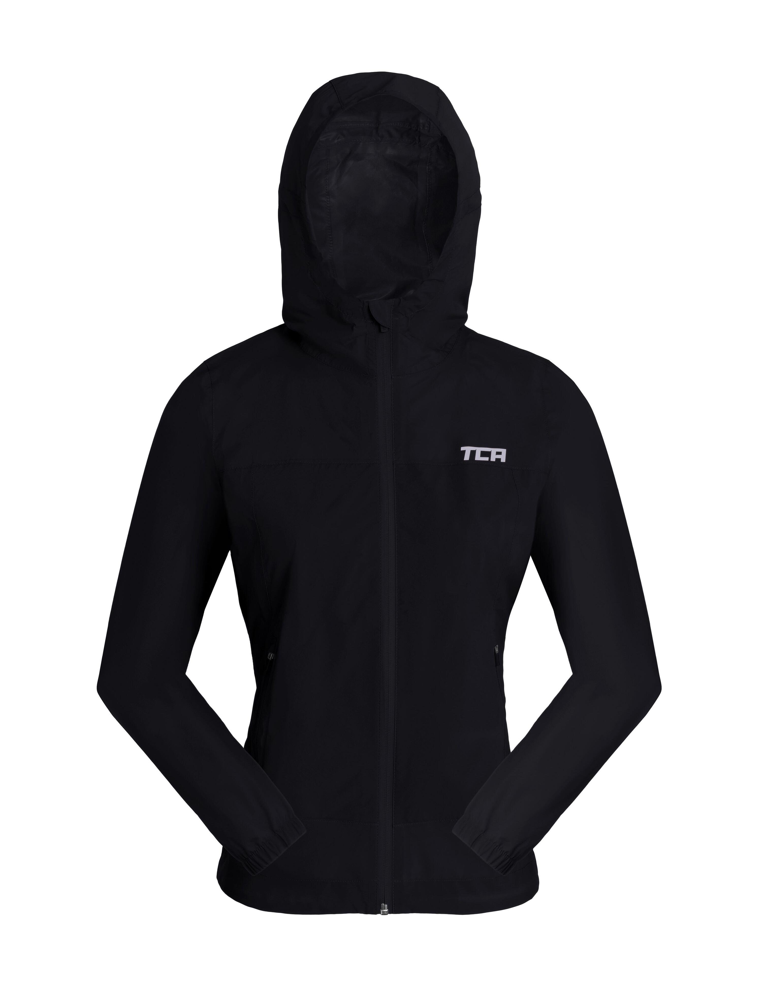 TCA Girls' AirLite Rain Jacket with Zip Pockets - Black