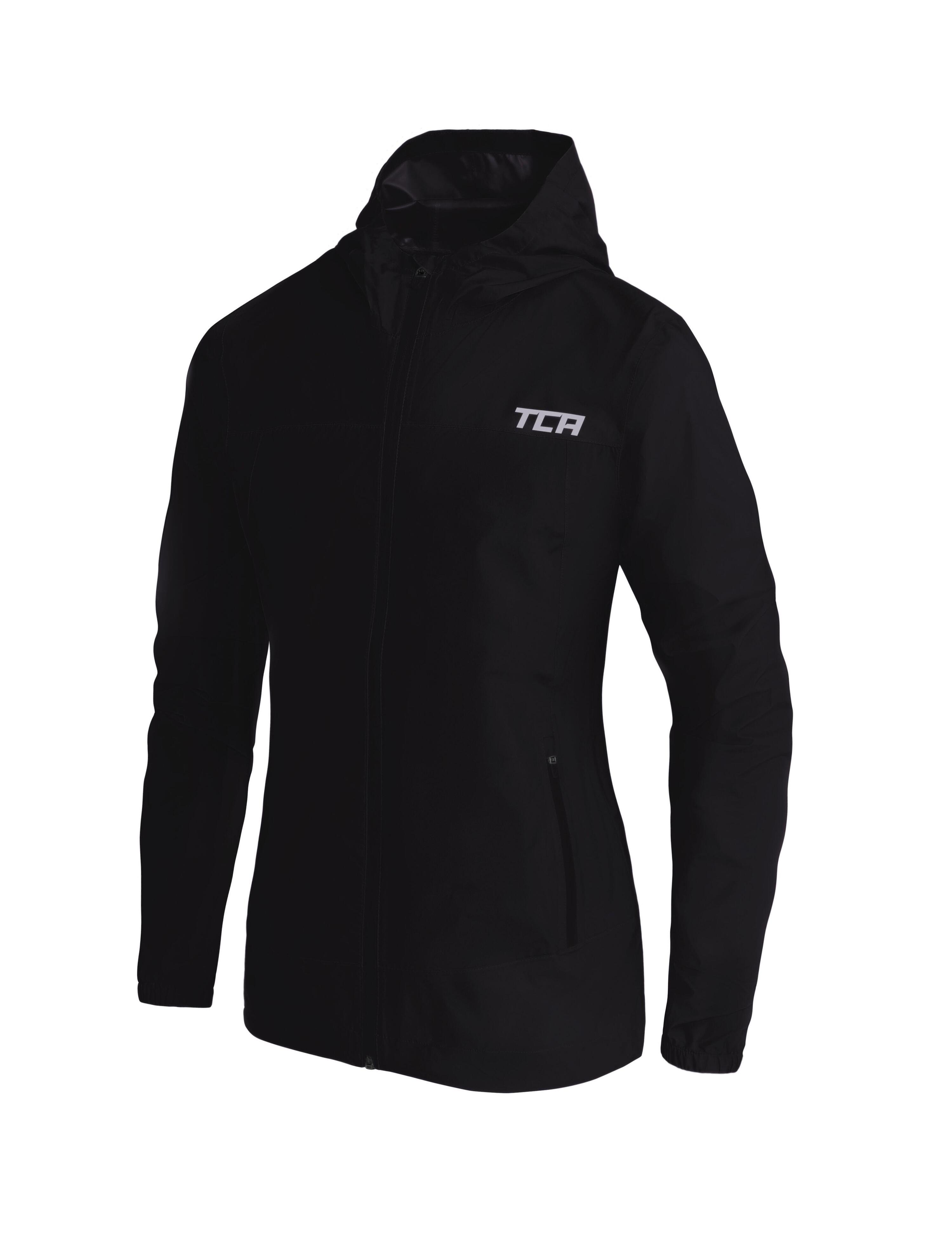TCA Men's AirLite Rain Jacket with Zip Pockets - Black